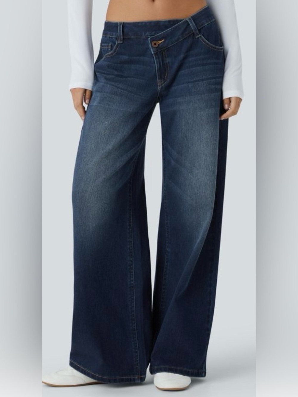 Asymmetrical Wide Leg Dark Blue Women's Jeans